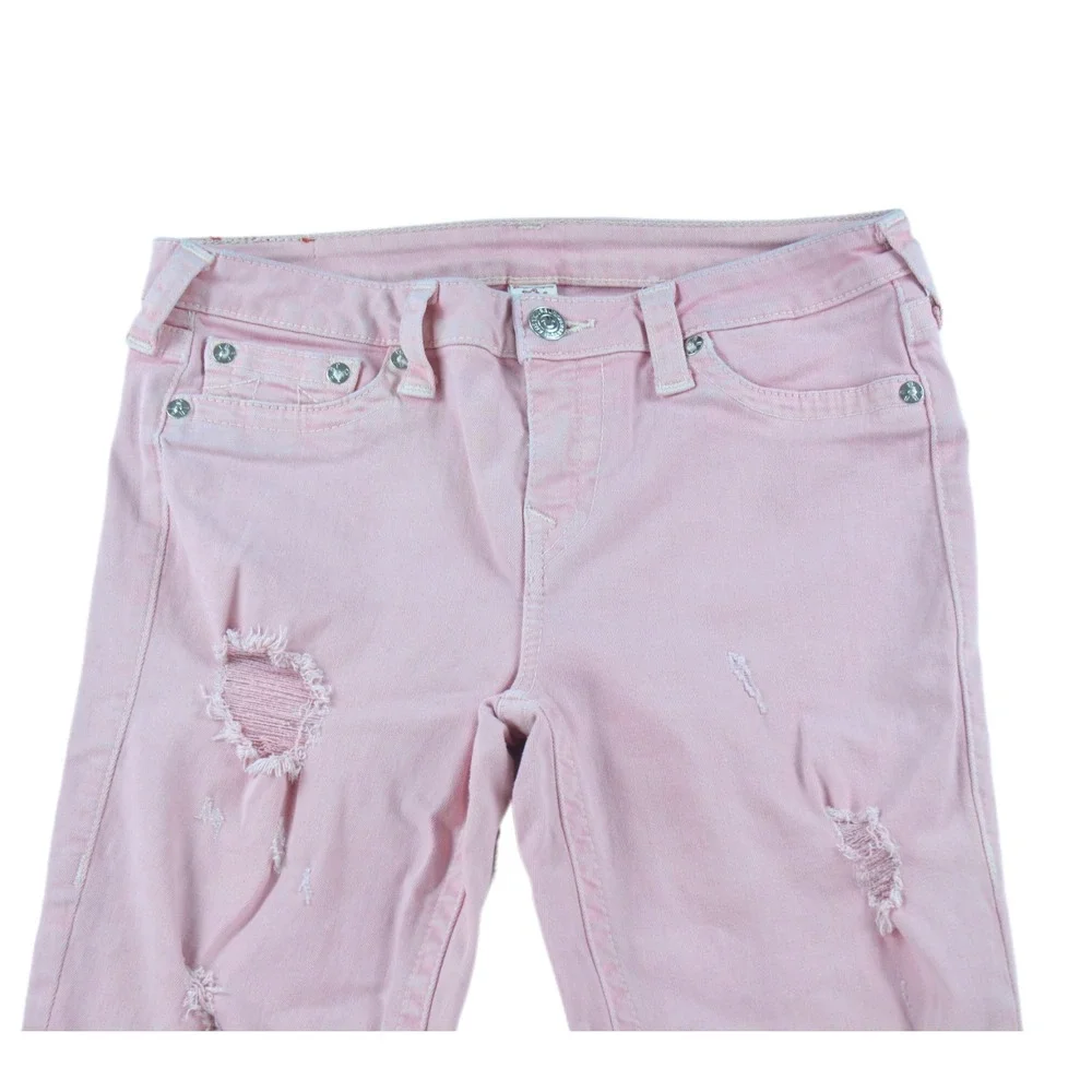 True Religion Jeans Women's 30x30 Super Skinny Pink Stretch Distressed Denim - Picture 6 of 9